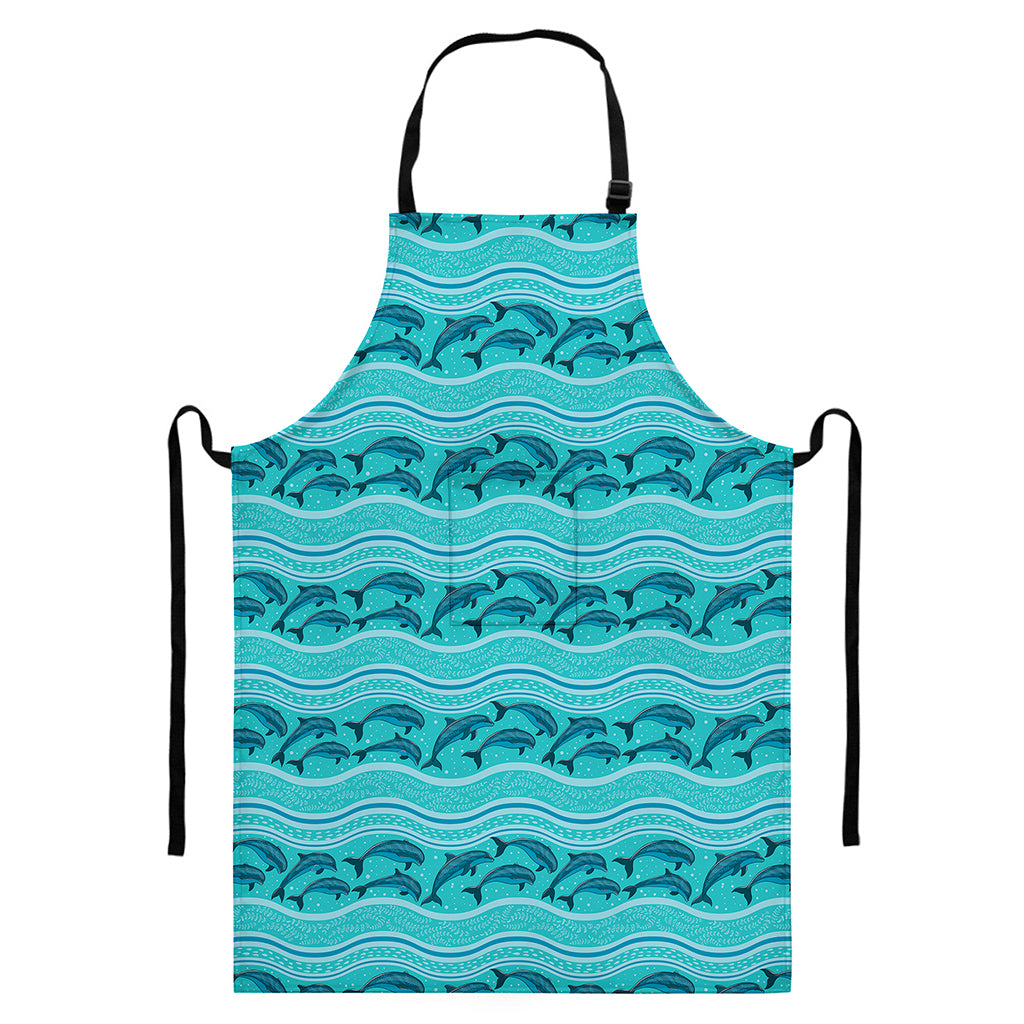 Boho Dolphin Pattern Print Bib Apron With Pocket