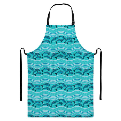 Boho Dolphin Pattern Print Bib Apron With Pocket