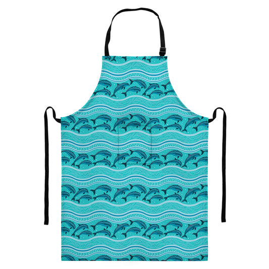 Boho Dolphin Pattern Print Bib Apron With Pocket