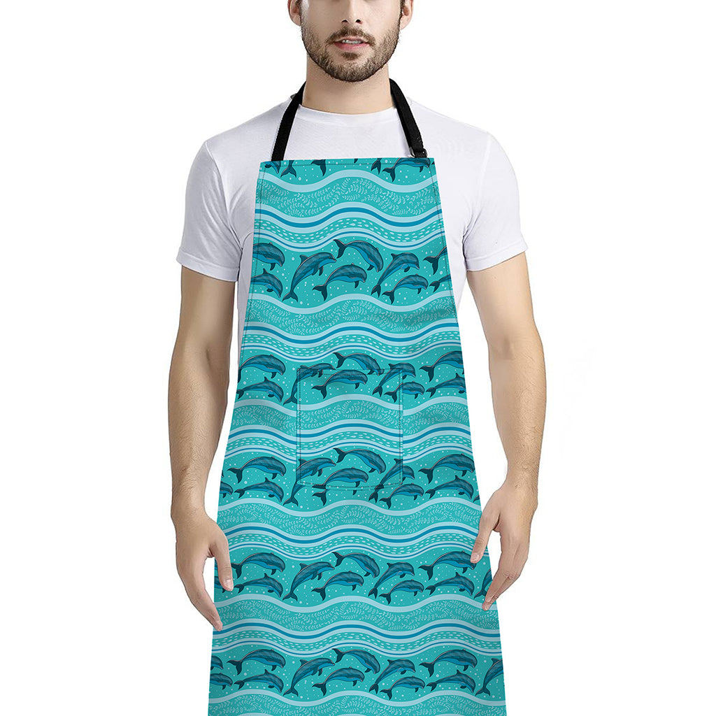 Boho Dolphin Pattern Print Bib Apron With Pocket