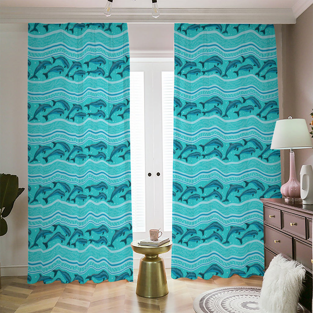 Boho Dolphin Pattern Print Blackout Pencil Pleat Curtains