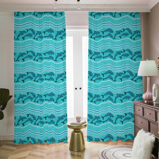 Boho Dolphin Pattern Print Blackout Pencil Pleat Curtains