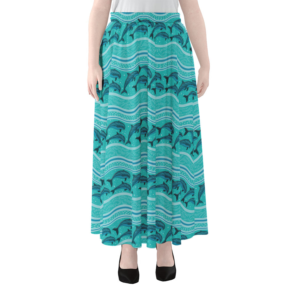 Boho Dolphin Pattern Print Chiffon Maxi Skirt