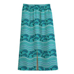 Boho Dolphin Pattern Print Cotton Front Slit Maxi Skirt