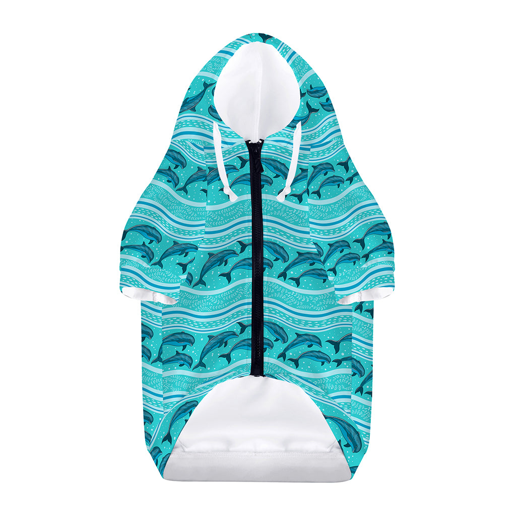Boho Dolphin Pattern Print Dog Zip Up Hoodie