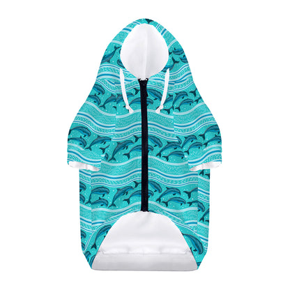 Boho Dolphin Pattern Print Dog Zip Up Hoodie