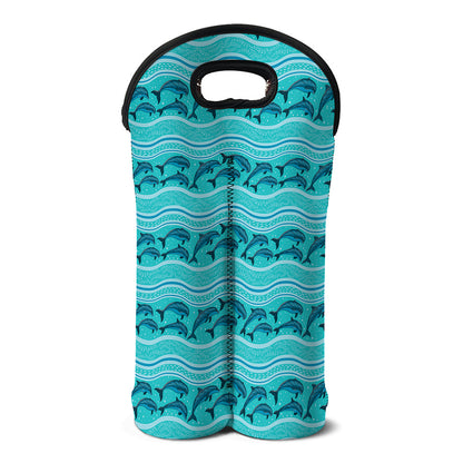 Boho Dolphin Pattern Print Double Neoprene Wine Tote