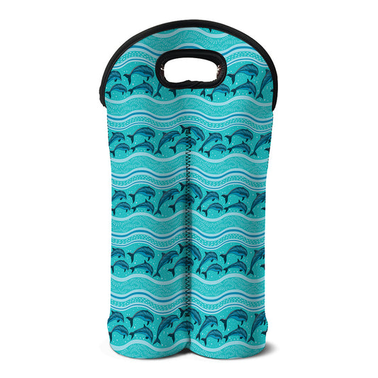 Boho Dolphin Pattern Print Double Neoprene Wine Tote