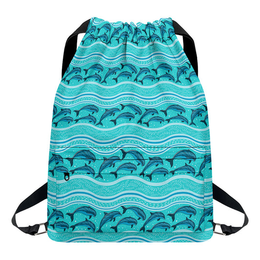 Boho Dolphin Pattern Print Drawstring Backpack