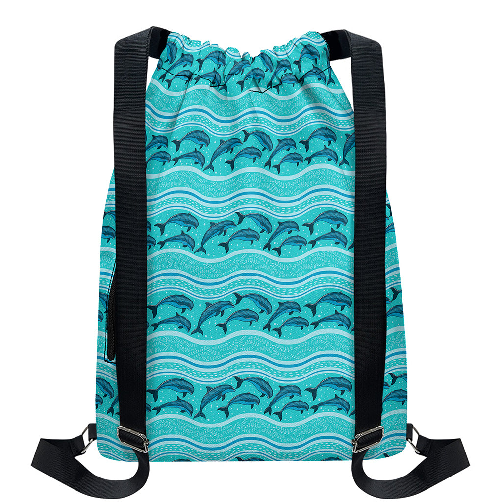 Boho Dolphin Pattern Print Drawstring Backpack