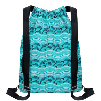 Boho Dolphin Pattern Print Drawstring Backpack