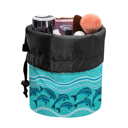 Boho Dolphin Pattern Print Drawstring Makeup Bag