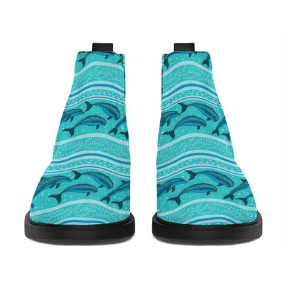 Boho Dolphin Pattern Print Flat Ankle Boots