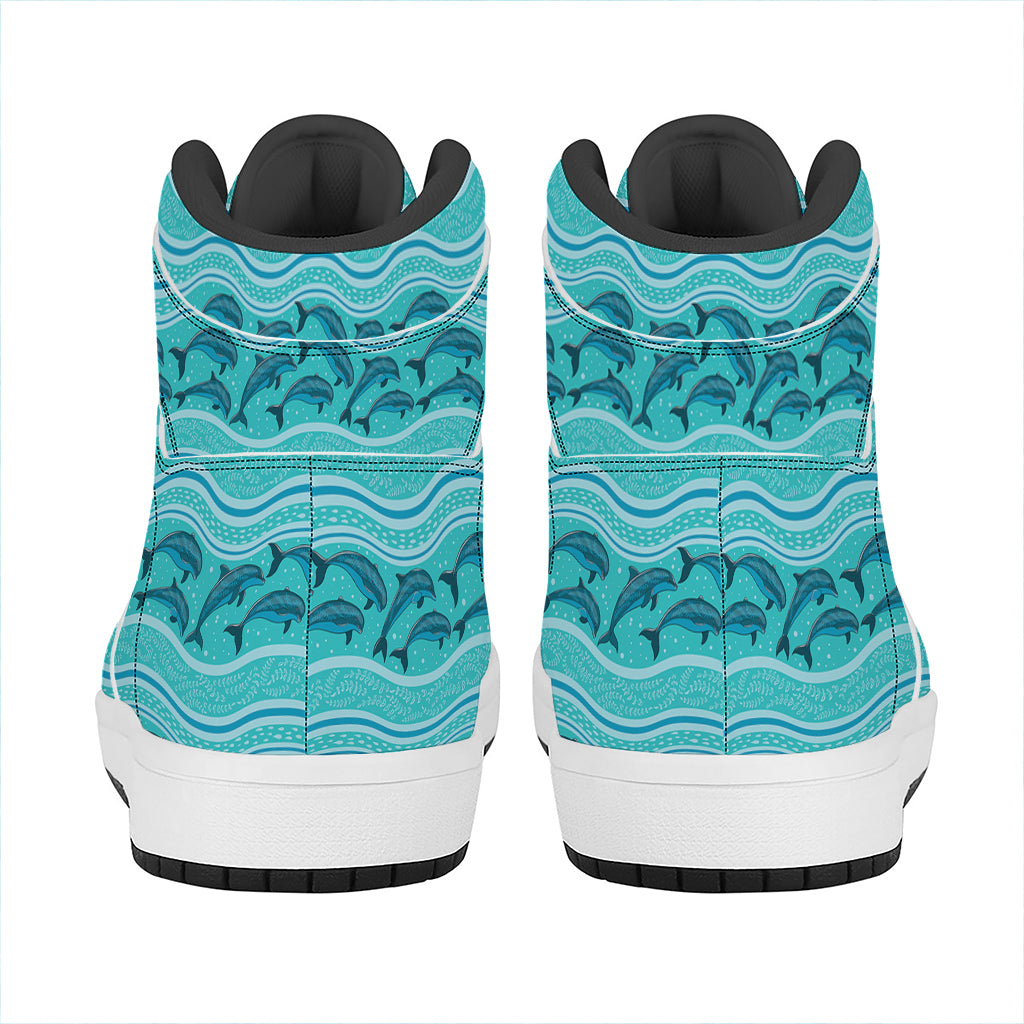 Boho Dolphin Pattern Print High Top Leather Sneakers