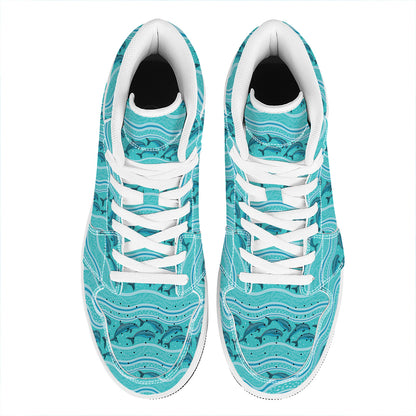 Boho Dolphin Pattern Print High Top Leather Sneakers