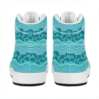 Boho Dolphin Pattern Print High Top Leather Sneakers