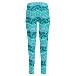 Boho Dolphin Pattern Print High-Waisted Pocket Leggings