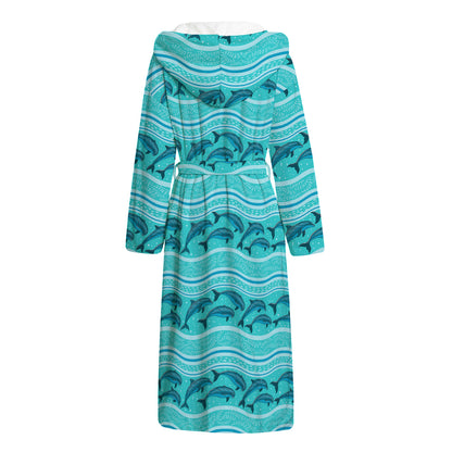 Boho Dolphin Pattern Print Hooded Bathrobe