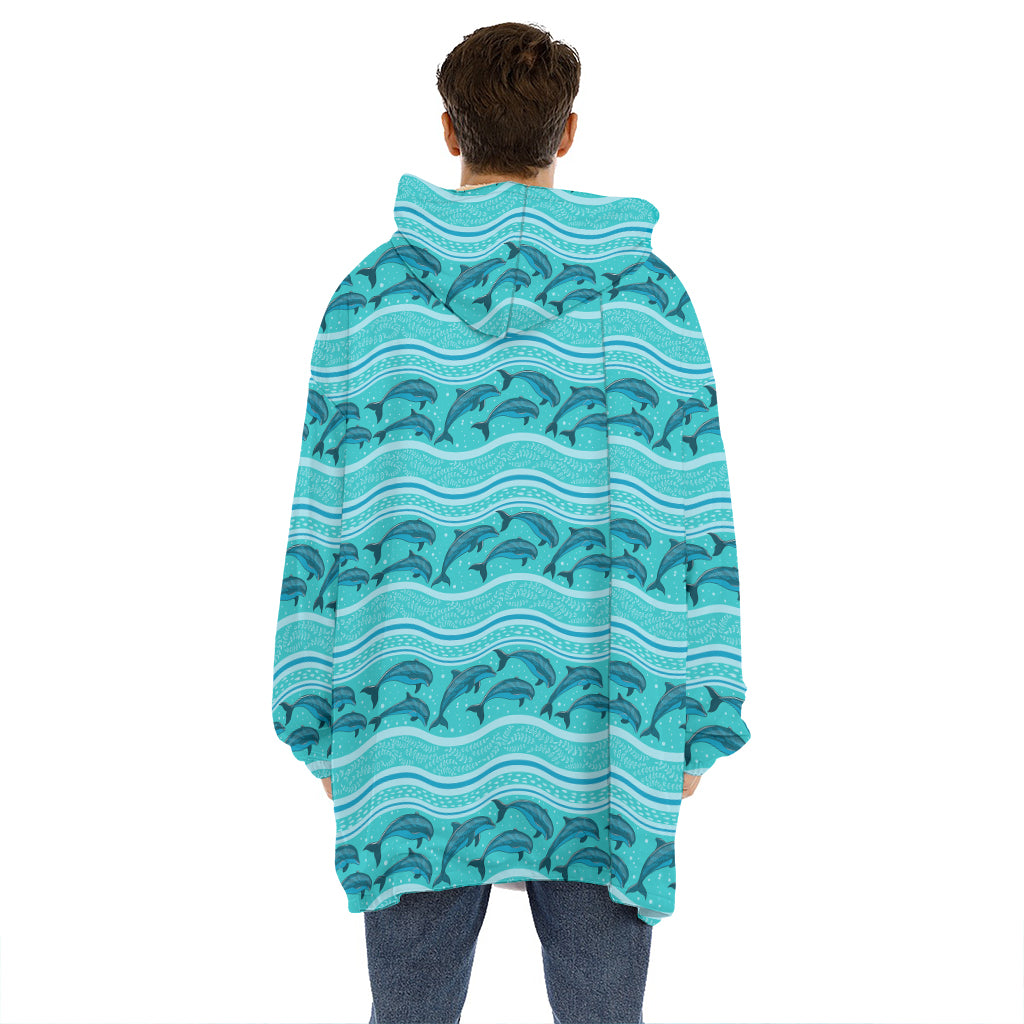 Boho Dolphin Pattern Print Hoodie Blanket