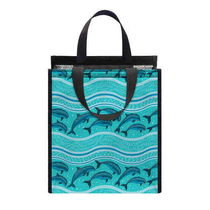 Boho Dolphin Pattern Print Insulated Lunch Tote