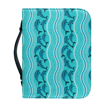 Boho Dolphin Pattern Print Leather Bible Cover