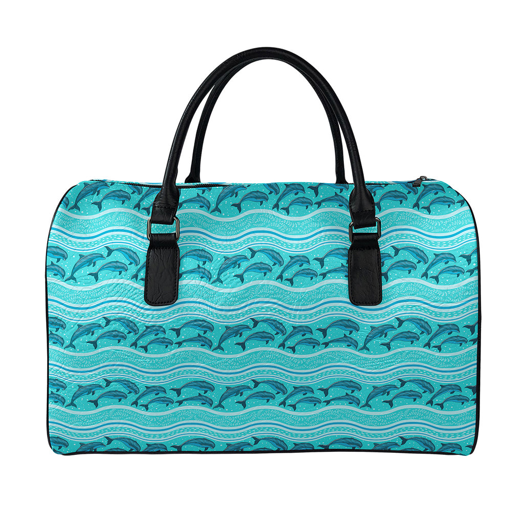 Boho Dolphin Pattern Print Leather Duffle Bag