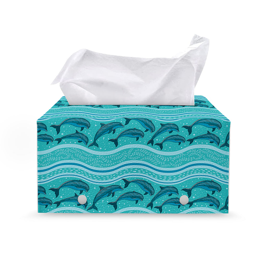 Boho Dolphin Pattern Print Leather Tissue Box Cover