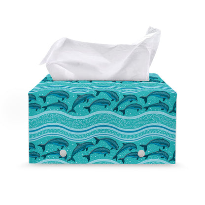 Boho Dolphin Pattern Print Leather Tissue Box Cover