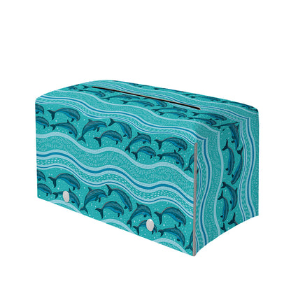 Boho Dolphin Pattern Print Leather Tissue Box Cover