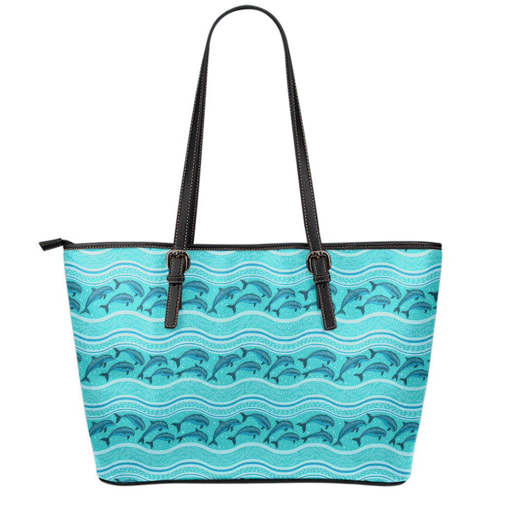 Boho Dolphin Pattern Print Leather Tote Bag