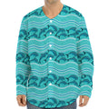 Boho Dolphin Pattern Print Long Sleeve Baseball Jersey