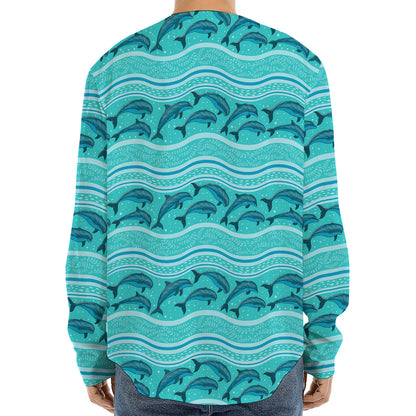 Boho Dolphin Pattern Print Long Sleeve Baseball Jersey