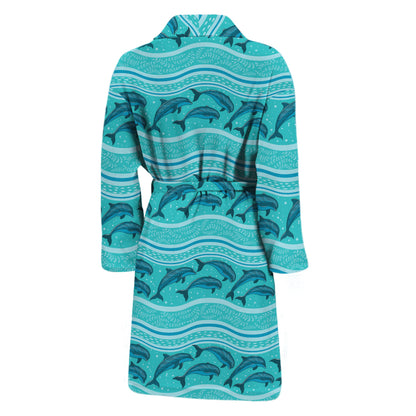 Boho Dolphin Pattern Print Men's Bathrobe