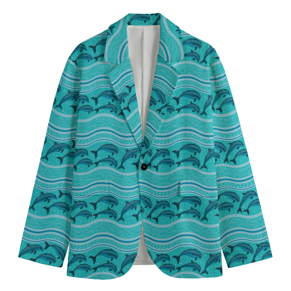 Boho Dolphin Pattern Print Men's Blazer
