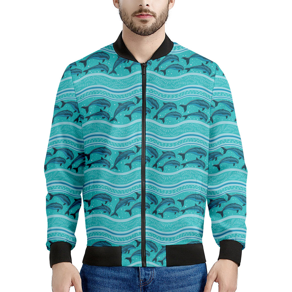 Boho Dolphin Pattern Print Men's Bomber Jacket