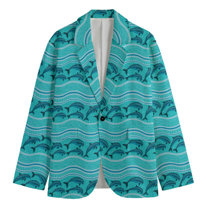 Boho Dolphin Pattern Print Men's Cotton Blazer