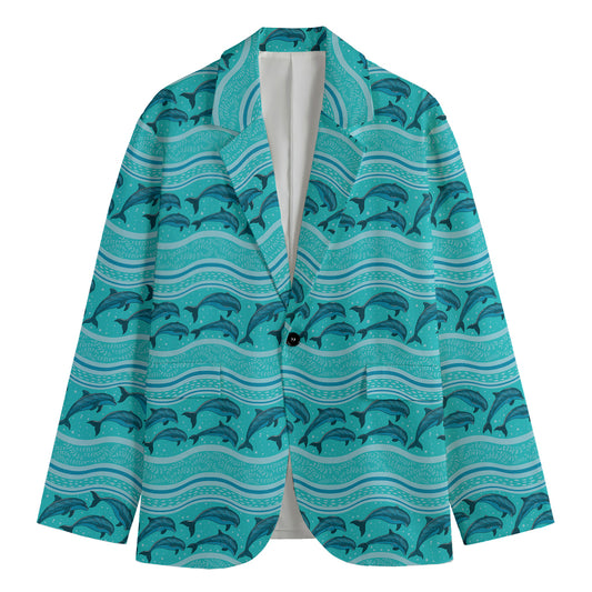 Boho Dolphin Pattern Print Men's Cotton Blazer