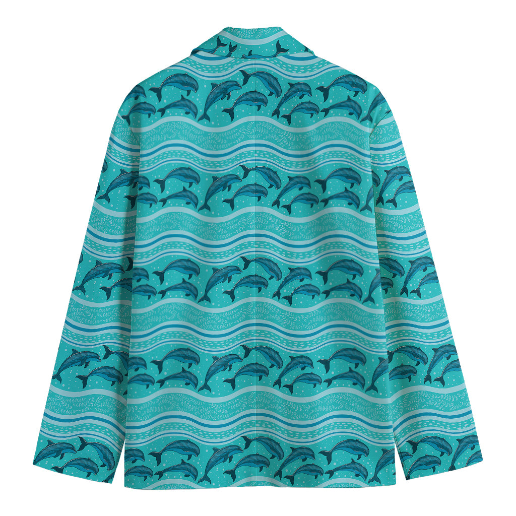 Boho Dolphin Pattern Print Men's Cotton Blazer