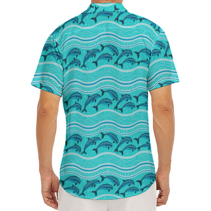 Boho Dolphin Pattern Print Men's Deep V-Neck Shirt