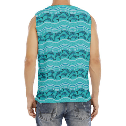 Boho Dolphin Pattern Print Men's Fitness Tank Top