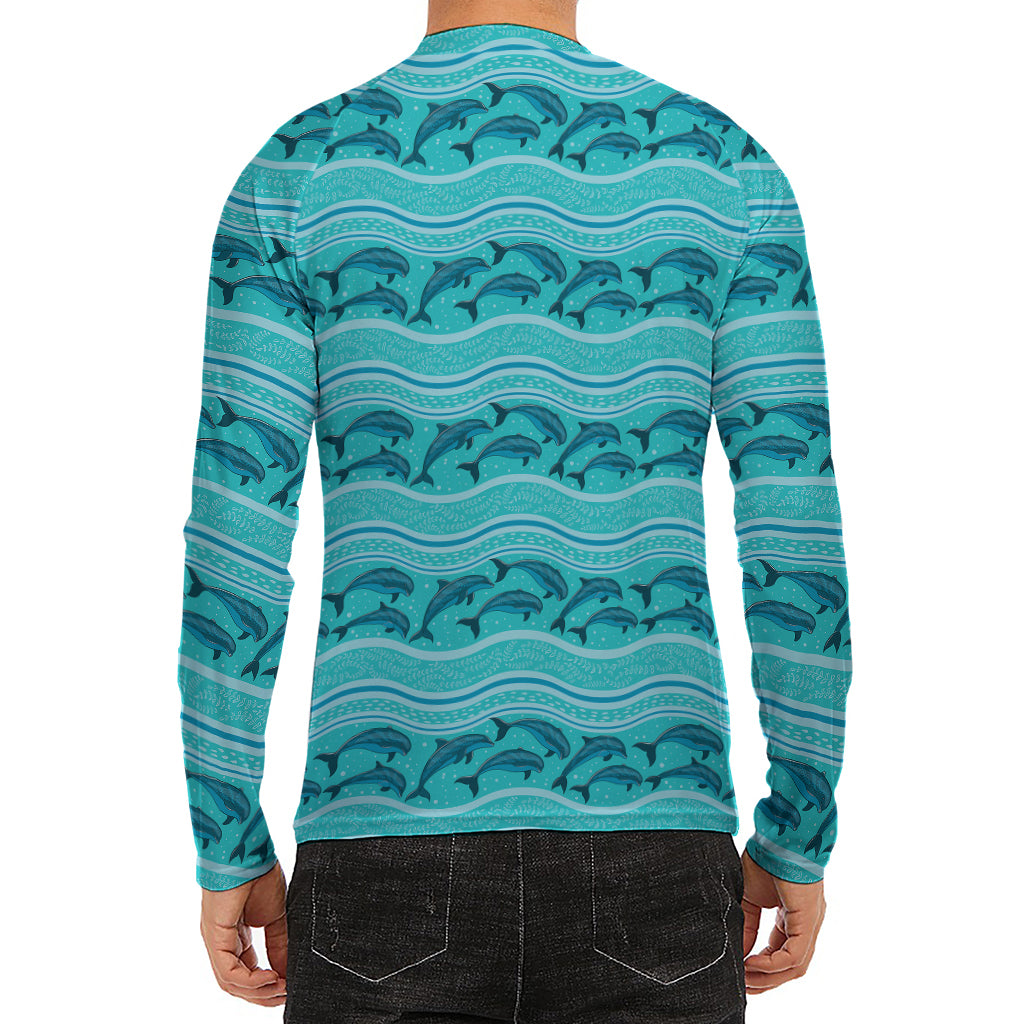Boho Dolphin Pattern Print Men's Long Sleeve Rash Guard