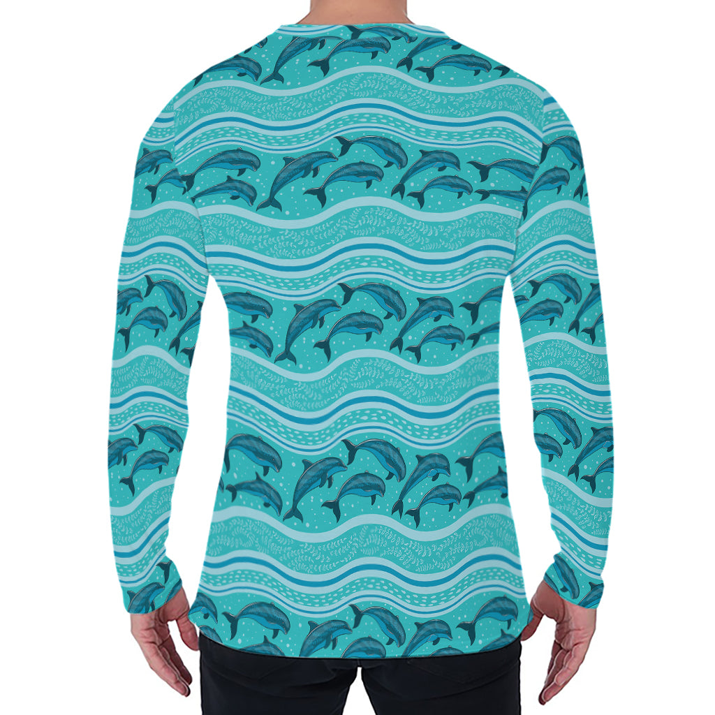 Boho Dolphin Pattern Print Men's Long Sleeve T-Shirt