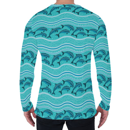 Boho Dolphin Pattern Print Men's Long Sleeve T-Shirt