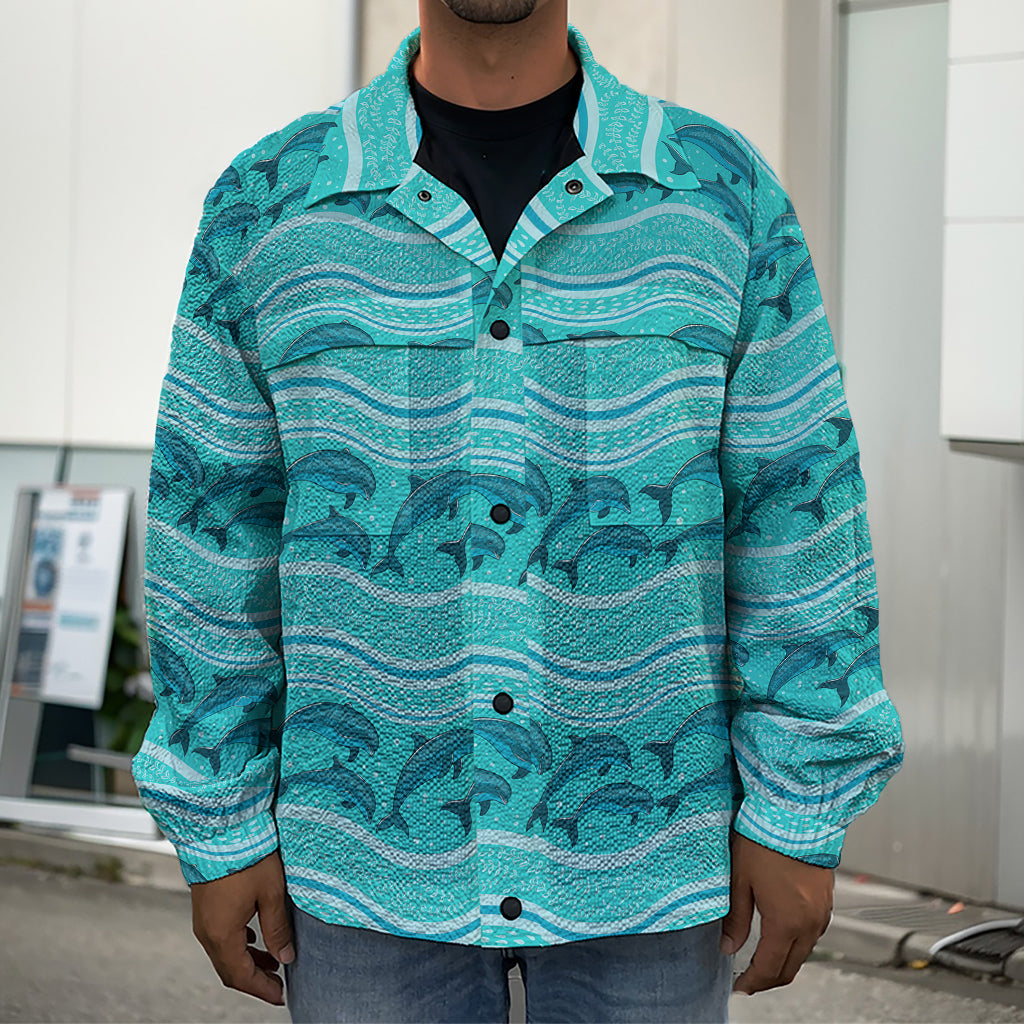 Boho Dolphin Pattern Print Men's Shirt Jacket