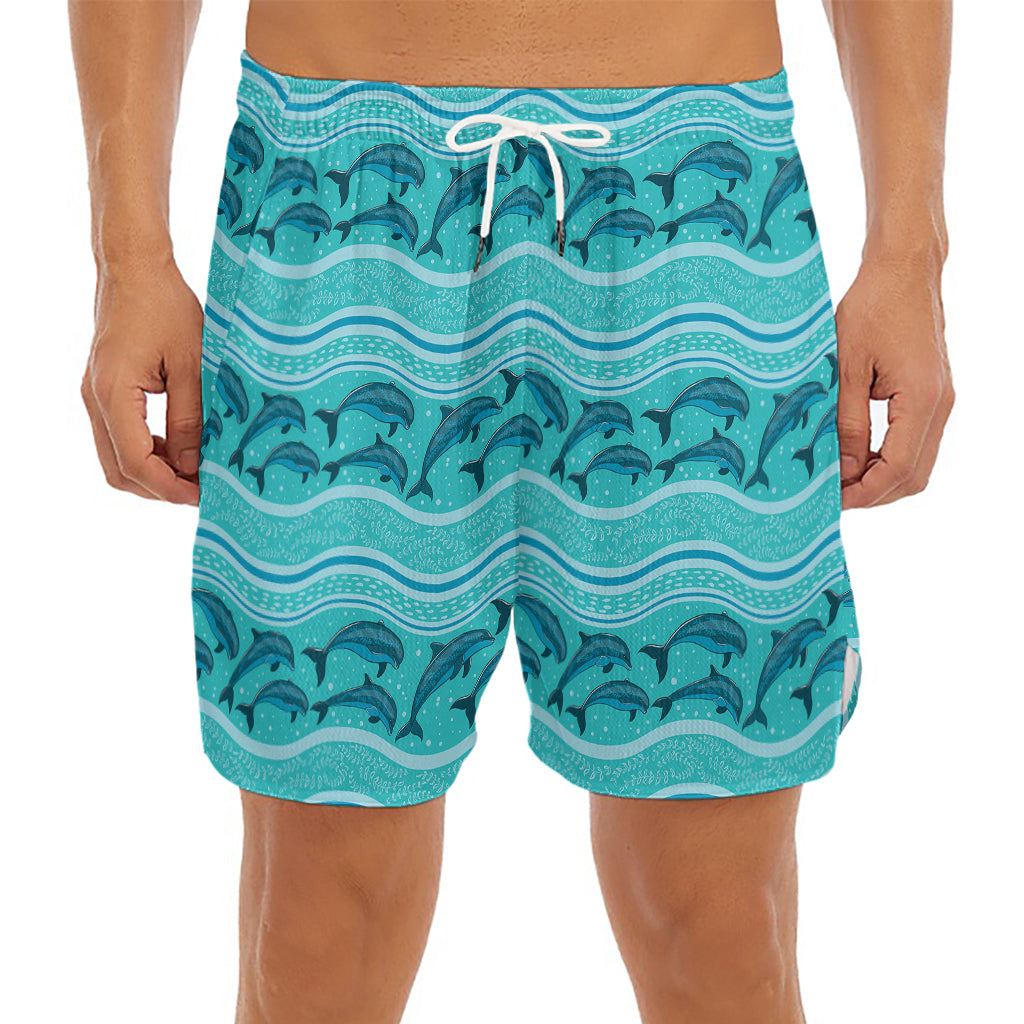 Boho Dolphin Pattern Print Men's Split Running Shorts