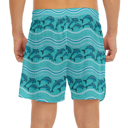 Boho Dolphin Pattern Print Men's Split Running Shorts