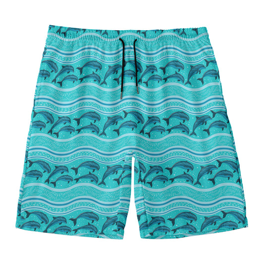 Boho Dolphin Pattern Print Men's Swim Trunks