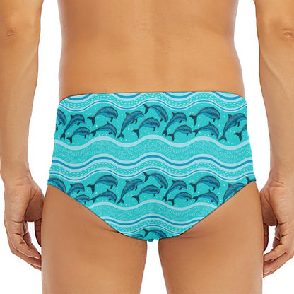 Boho Dolphin Pattern Print Men's Triangle Swim Briefs