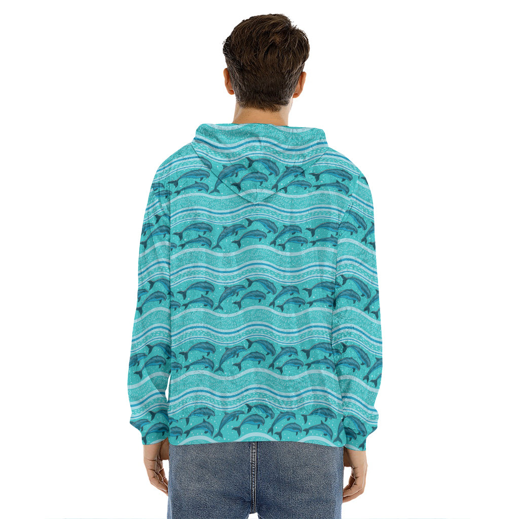 Boho Dolphin Pattern Print Men's Velvet Pullover Hoodie