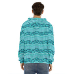 Boho Dolphin Pattern Print Men's Velvet Pullover Hoodie